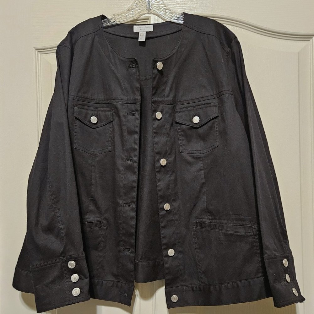 Charter Club 2X Black Jean Collar Less Jacket